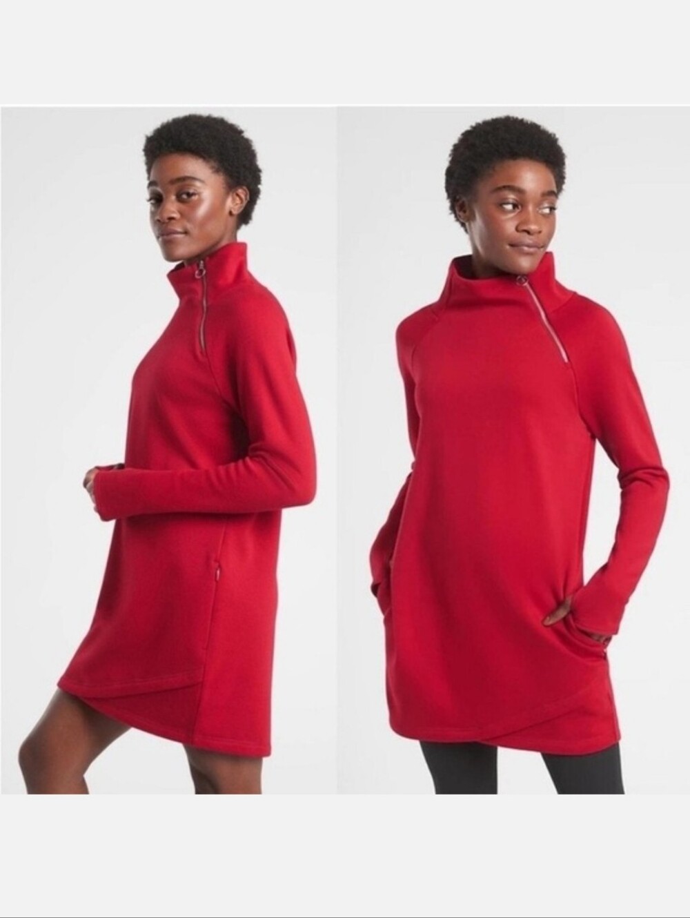 Athleta Red Cozy Karma Asymmetric Sweatshirt Mini Dress Women's Size XS